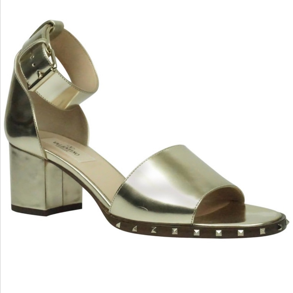 Valentino Metallic Leather Rockstud Sandals